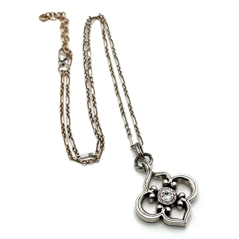 Vintage BRIGHTON Toledo Convertible Long Pendant Necklace Silver Crystal JN9772